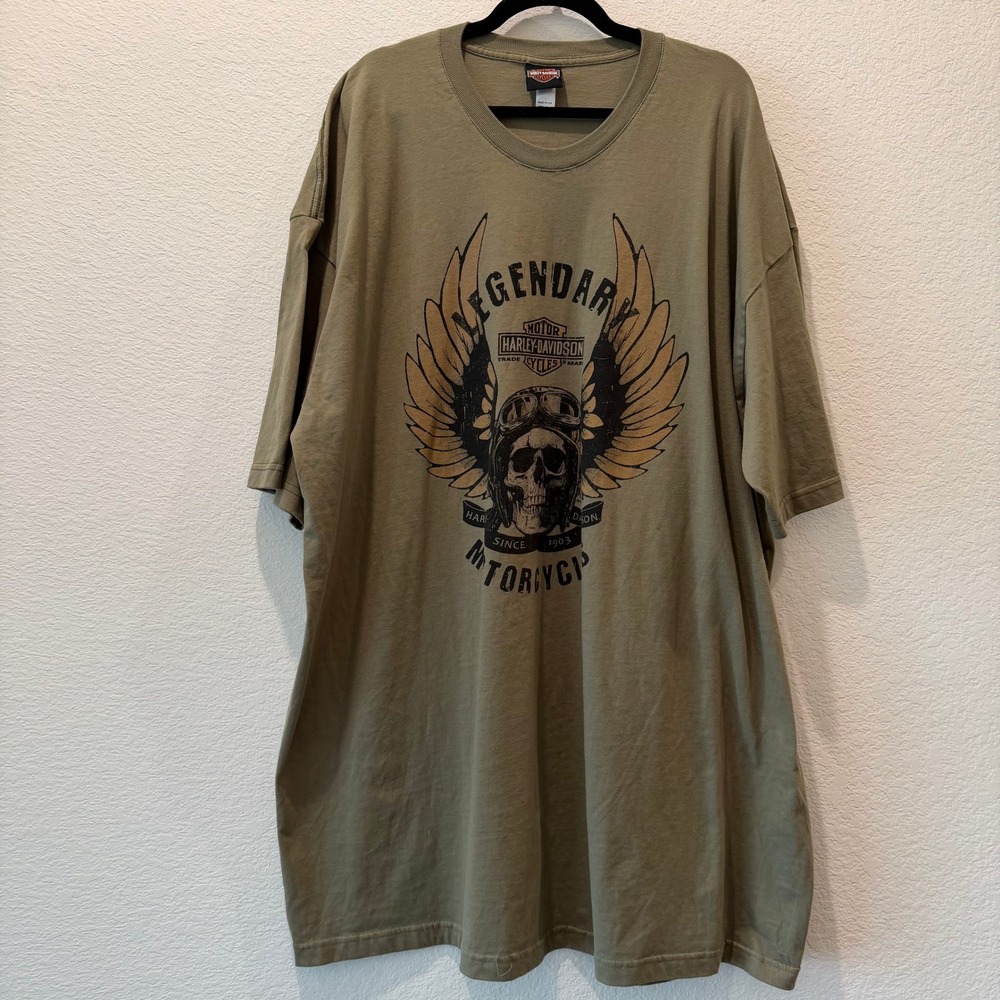 Harley-Davidson T-Shirt Mens 5XL Green Legendary Winged Skull USA Vandervest WI